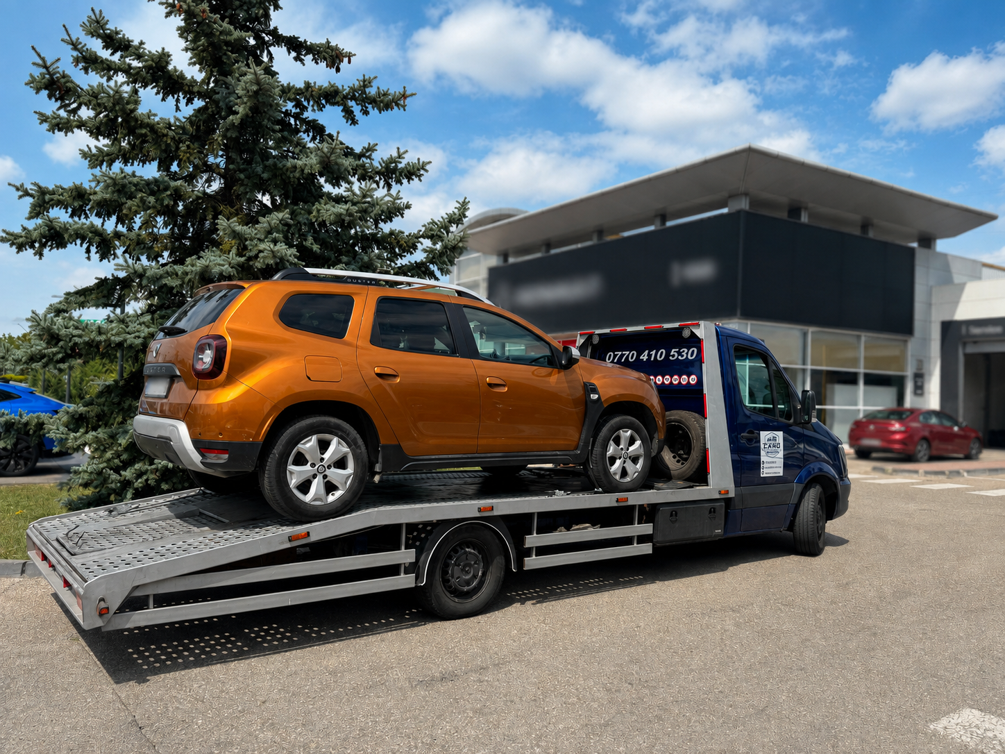 Transport auto pe platformă Pitești și Argeș 2 Autoturism transportat pe platformă auto în Pitești